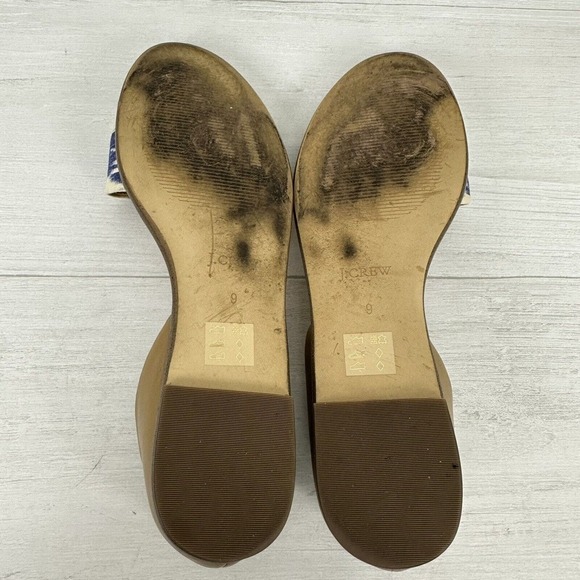 J. Crew Peep Toe Flats Slip On Sandals Women Size‎ 9 Ikat Print Blue Brown - Picture 11 of 12